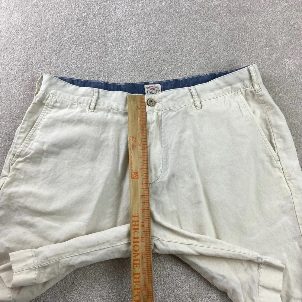 Faherty Shorts Mens 35(Fits 36) Beige Linen Blend Flat Front Casual Summer Beach